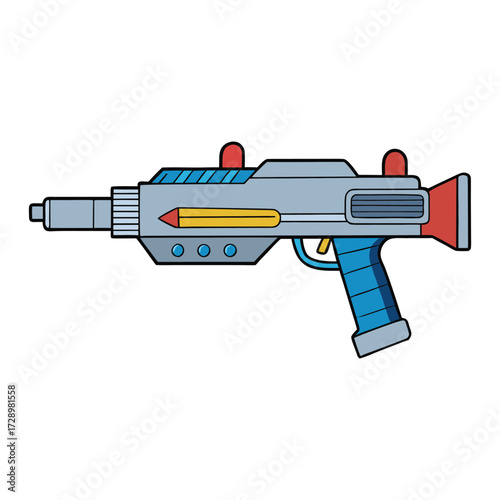 A sleek sci-fi firearm with glowing energy coils, angular metal plating, and a digital scope. It fires charged plasma bursts with precision and high-tech power.
