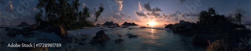 Tropical island beach sunset hdri panoramic view 360-degree environment map