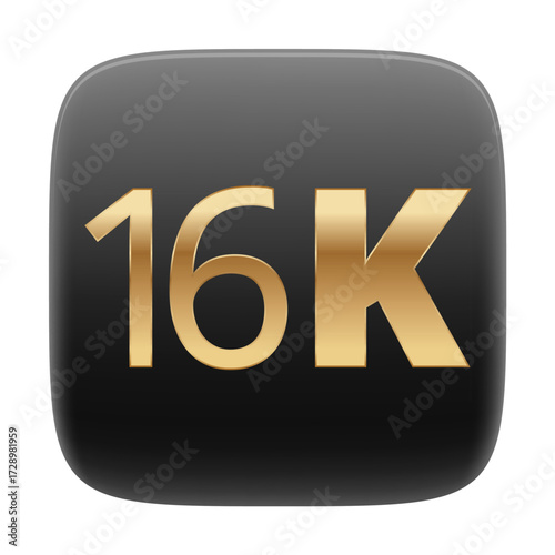 Glossy button with gold 16k text on black background.