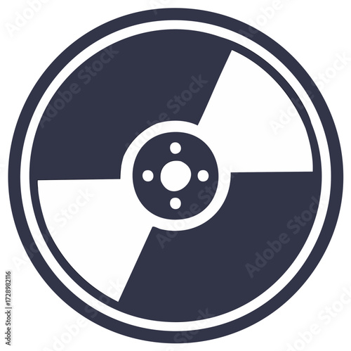 Circle geometric vector illustration in dark blue with white elements, radial, abstract.