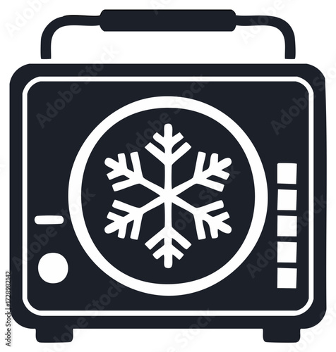 Vector illustration of a freezer with snowflake symbol, cold storage concept