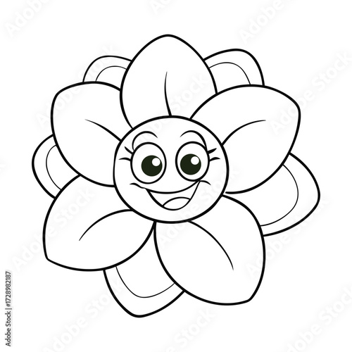 A charming coloring page featuring a large magenta flower with bold petals and leafy accents, offering plenty of open spaces for shading, creativity, and relaxing coloring fun.