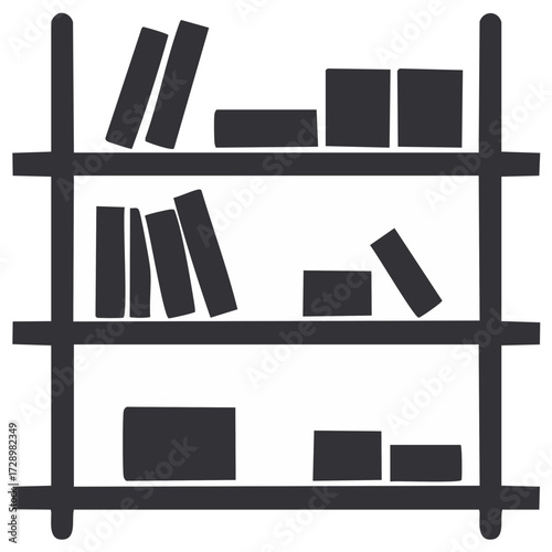 Minimalist black bookshelf filled with books graphic design education knowledge concept