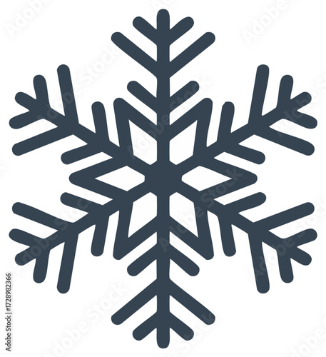 Simple dark blue snowflake icon with six-pointed symmetry representing winter and cold weather