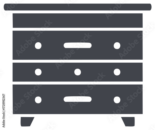 Dark gray chest of drawers furniture icon featuring three storage drawers and minimalist handles silhouette