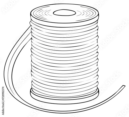Simple black and white line art illustration of a spool of flat cord or sewing lace