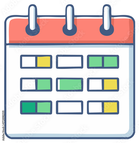 Cartoon calendar with highlighted dates for appointments and schedule