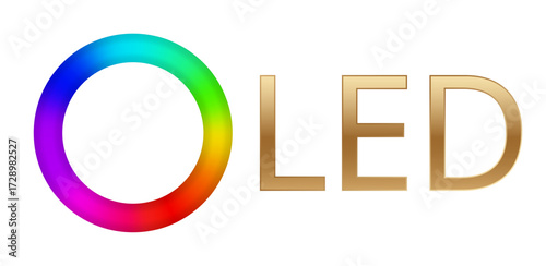 Oled logo with vivid multicolored circle and golden text design.