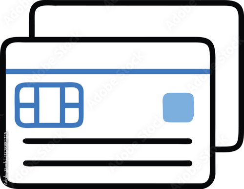 Two credit cards with a white background, featuring blue design elements