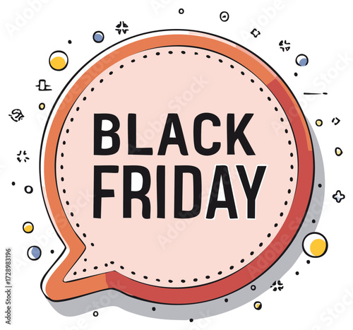 Black Friday sales banner with speech bubble, dotted outline and abstract elements.