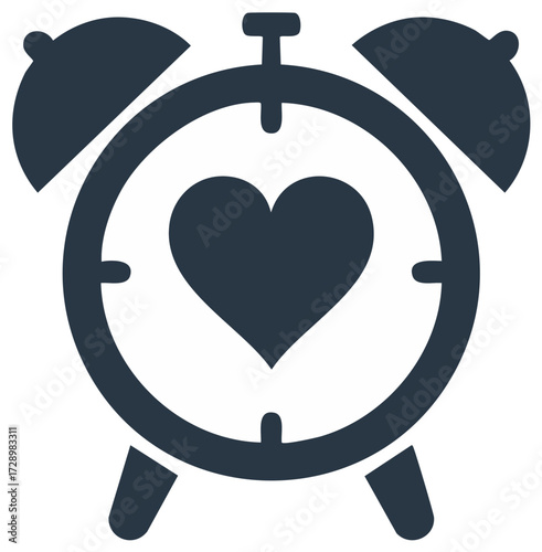 Alarm clock with a heart symbol on its face representing love time and health concepts