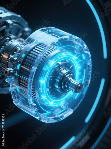 Close up of electric motors and drive axles for new energy vehicles