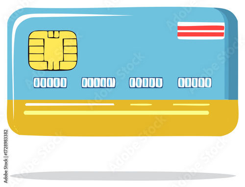 Stylized blue and gold payment card featuring an EMV chip for secure electronic transactions