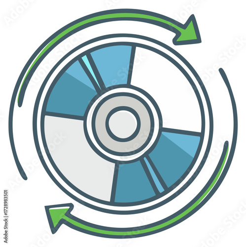 Compact disc process with refreshing arrows in circular rotation