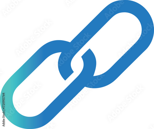 Two interlinked chain elements in blue gradient color on a background, representing a connection or a bond