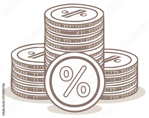 Stack of Coins Featuring Percentage Symbol Illustration for Financial Concepts