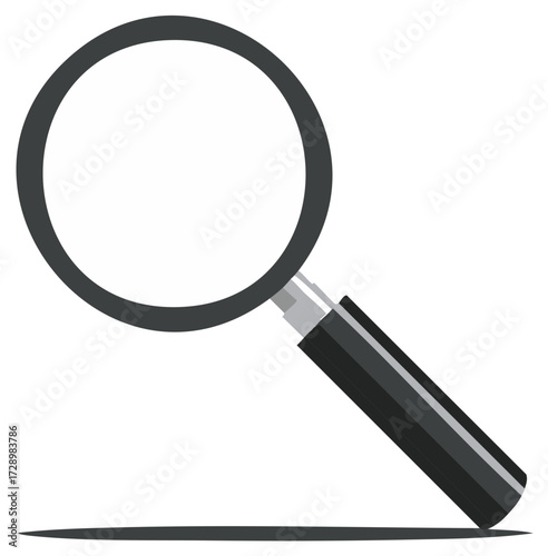 Isolated illustration of a black magnifying glass with a light shadow.