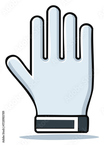 Minimalist cartoon illustration of a white protective hand glove, symbol for safety and hygiene