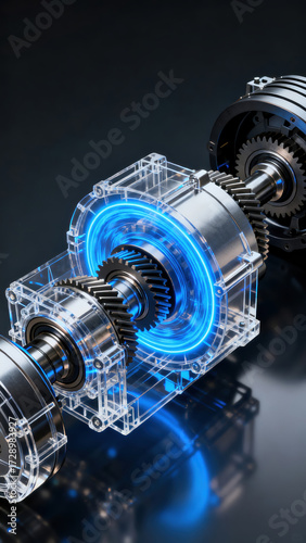 Close up of electric motors and drive axles for new energy vehicles
