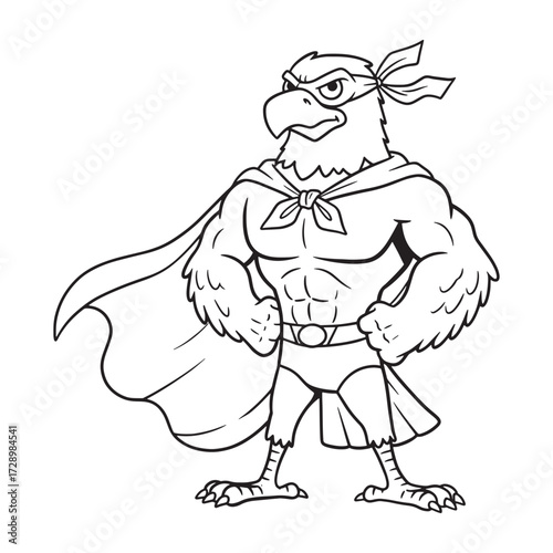 Heroic Eagle: A courageous eagle dons a superhero guise, exuding strength and determination in this dynamic illustrated artwork.