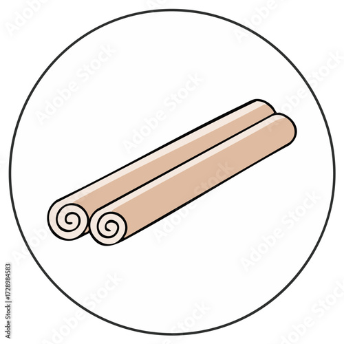 Two cinnamon sticks in circle on white isolated, cooking ingredient, spice for food and beverages, aroma