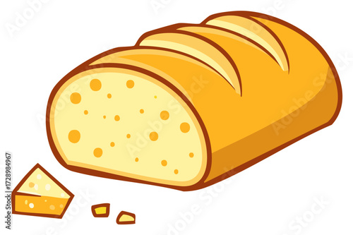 Appetizing crusty golden bread loaf illustration with visible texture accompanied by a cheese wedge