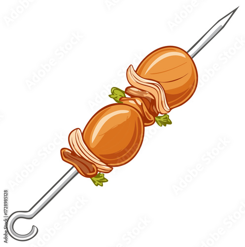 Delicious Grilled Chicken Shish Kebab Skewer with Onions and Herbs Illustration