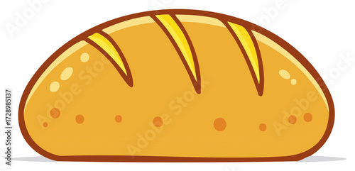 Stylized cartoon loaf of bread with brown crust and golden interior on white background