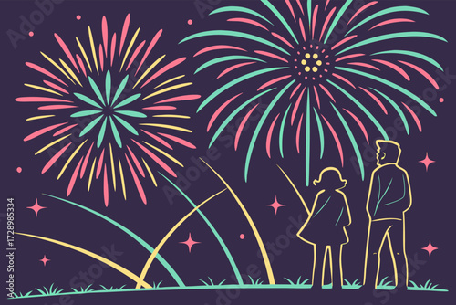 Feel the wonder watching vibrant fireworks light up the night sky with loved ones, perfect for festive celebrations and joyful moments of togetherness