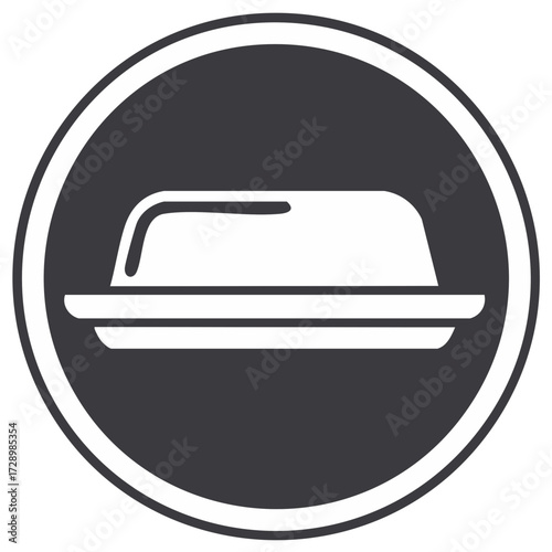 A simple graphic icon representing a covered serving dish on a plate