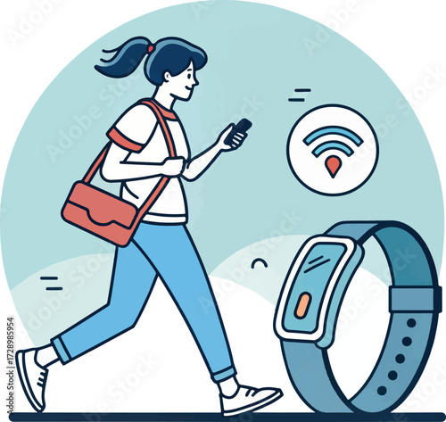 Young Woman Using Smartphone with Smartwatch – GPS and Fitness Tracking Concept