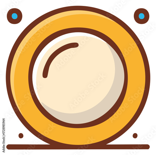 Stylized gold rimmed plate icon with blue accent dots for dining and cooking themes