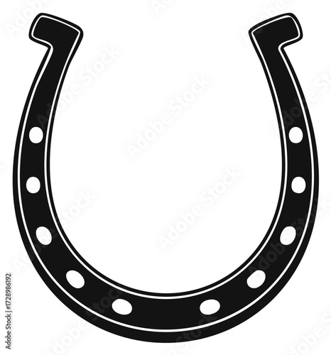Black horseshoe icon with white dots representing lucky charm or equestrian equipment
