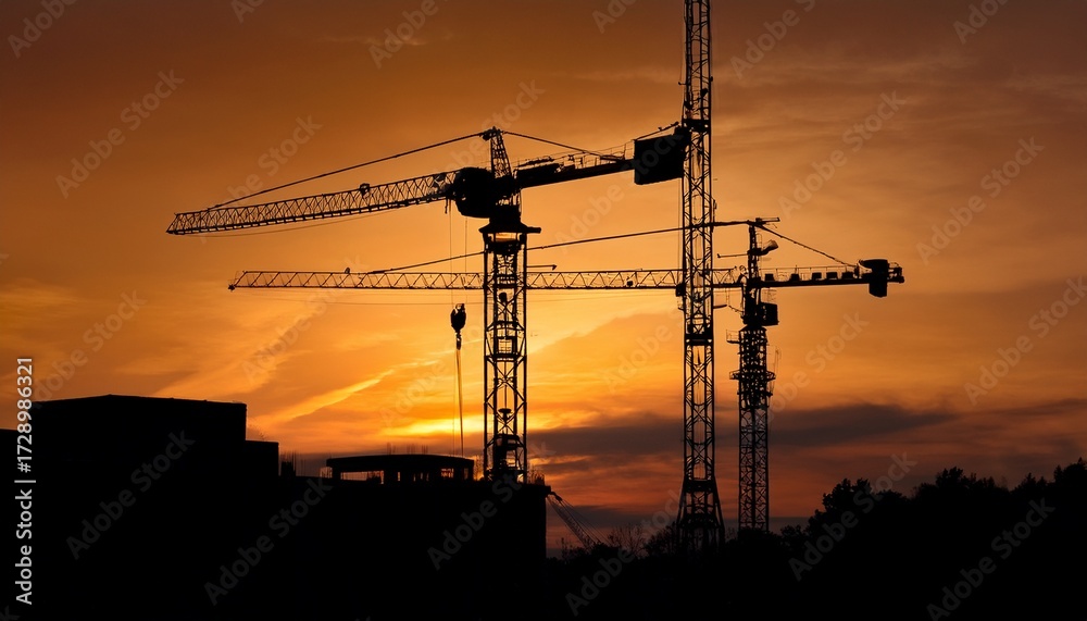 Naklejka premium silhouette of two tower cranes in operation