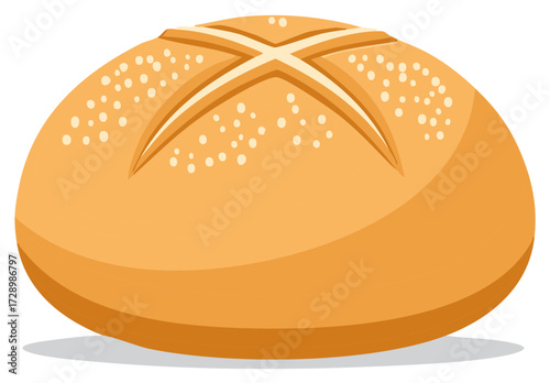 Delicious Golden Brown Round Bread Roll with Traditional Criss-Cross Cut and Textured Surface