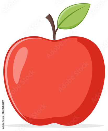 Cartoon Red Apple Illustration Single Fruit Still Life with Leaf
