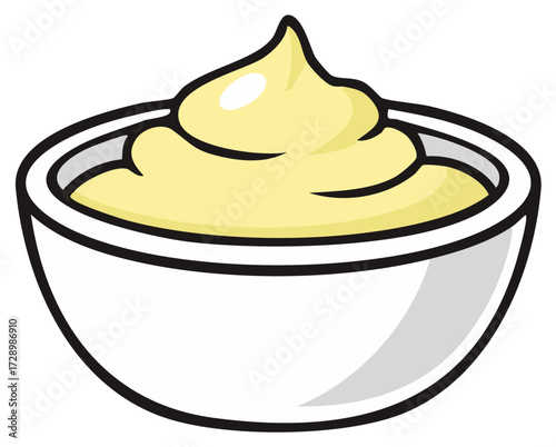 Smooth Yellow Sauce Swirl in a White Bowl Culinary Illustration