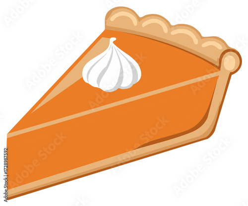 Delicious pumpkin pie slice with whipped cream vector illustration for autumn and holiday desserts