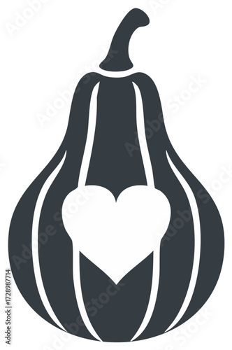 Dark gourd silhouette featuring a prominent white heart design Autumn love symbol