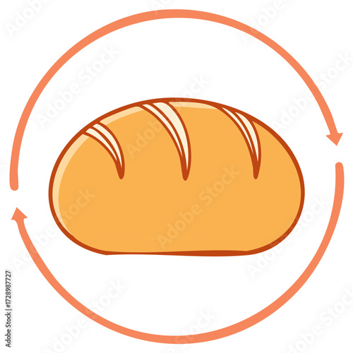 Golden Loaf of Fresh Baked Bread with Circular Arrows Representing Food Production and Recycling