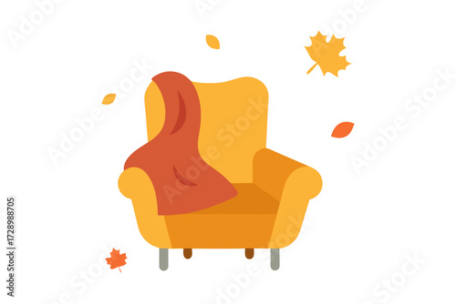 Cozy armchair with autumn leaves illustration