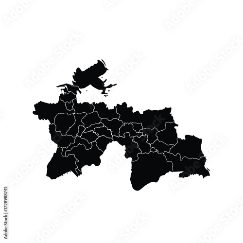 Vector illustration of black silhouette map of tajikistan