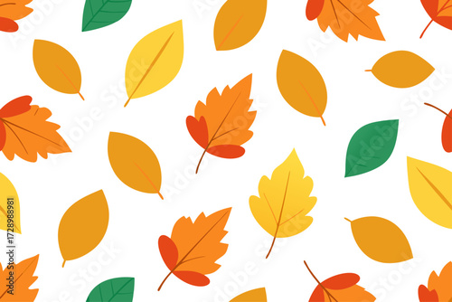 Colorful autumn leaves pattern on white background