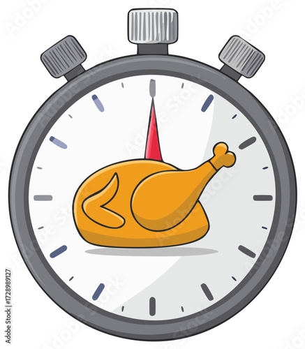 Roasted Chicken Displayed on a Stopwatch Face Indicating Mealtime