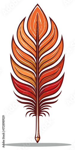 Autumn Feather Illustration Elegant Ornamental Orange Red and Brown Detail