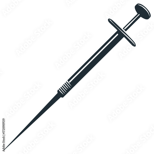 Sterile syringe graphic depiction for vaccinations, medical treatments or health research use showing needle and plunger