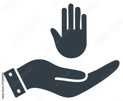 Hand gesture symbol of stop or help in dark blue
