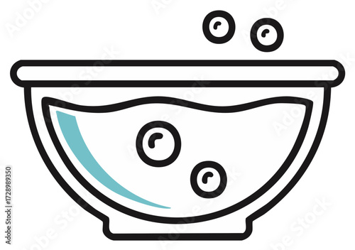 Clean bowl with clear liquid and bubbles rising