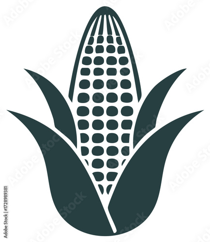 Dark stylized icon of an ear of corn with its protective husks, representing agriculture, harvest, and natural food.
