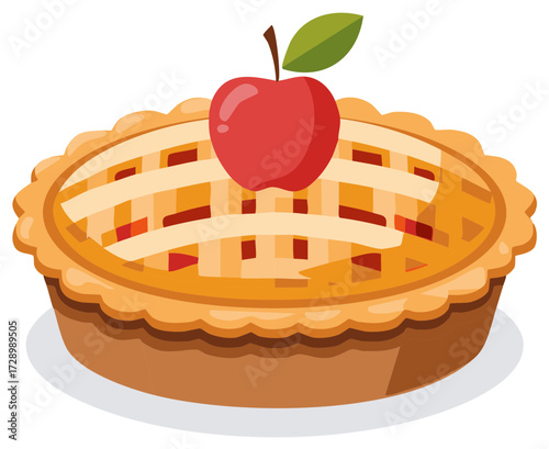 Illustration of a Delicious Apple Pie with Lattice Crust and Red Apple Decoration for Seasonal Dessert Projects